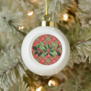 Holly zu Weihnachten Kariert 1 Keramik Kugel-Ornament