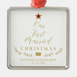 Holly zweigt unsere ersten Verheirateten Weihnacht Ornament Aus Metall