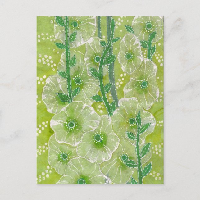 Hollyhock Mallow Malva Blume Green Shades Floral Postkarte (Vorderseite)