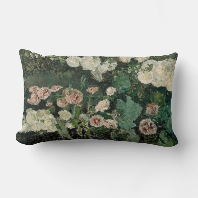 Hollyhock Rose Blume (von Marià Fortuny) Lendenkissen (Vorderseite)