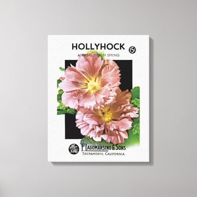 Hollyhock Vintag Seed Packet Leinwanddruck (Vorderseite)