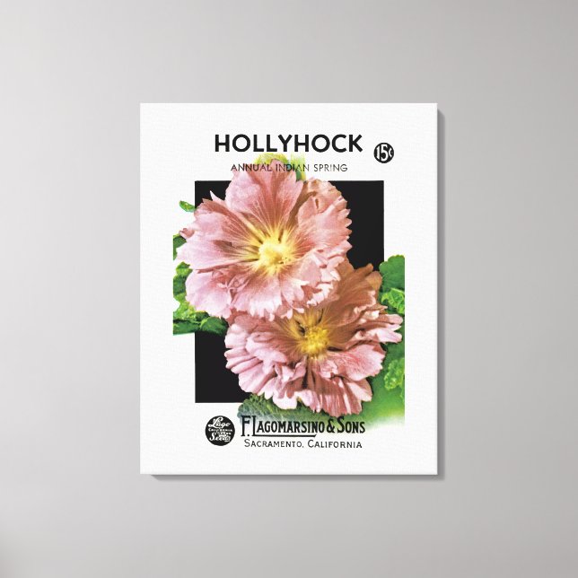 Hollyhock Vintag Seed Packet Leinwanddruck (Vorderseite)