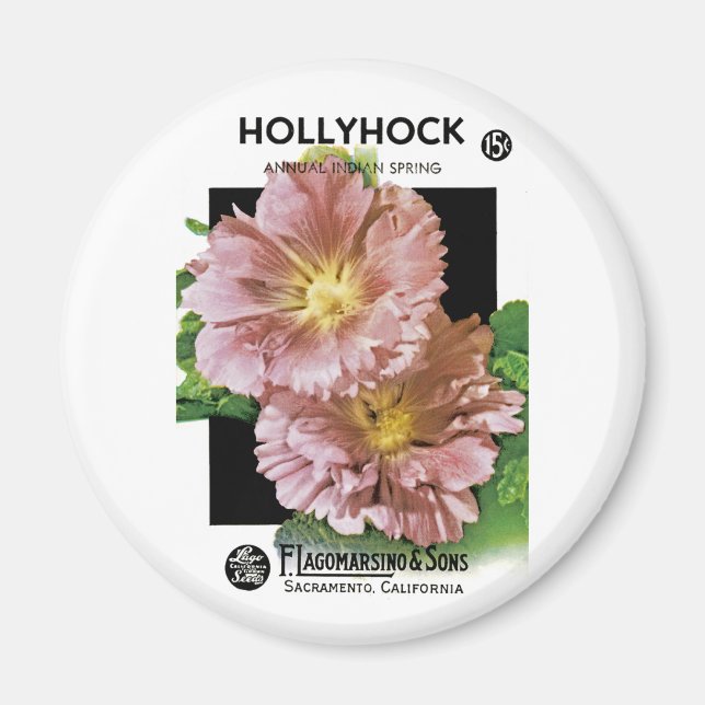 Hollyhock Vintag Seed Packet Magnet (Vorne)