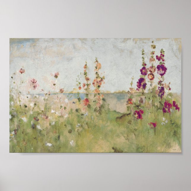 Hollyhocks am Meer Poster (Vorne)