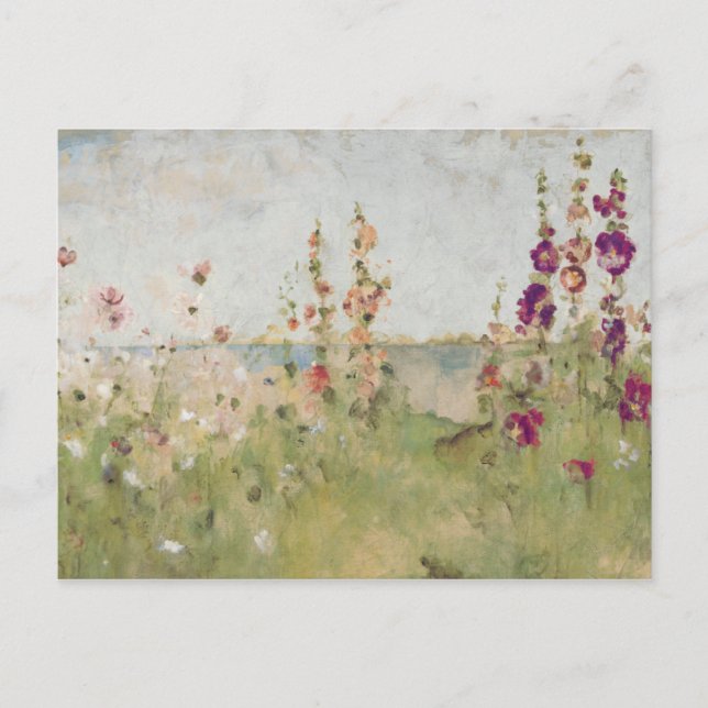 Hollyhocks am Meer Postkarte (Vorderseite)