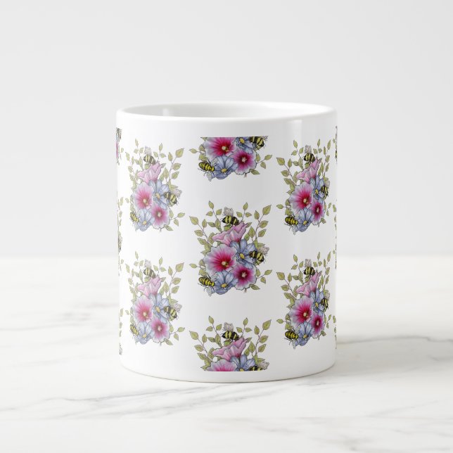 Hollyhocks and Blue Flowers with Bumble BEES Jumbo-Tasse (Vorderseite)