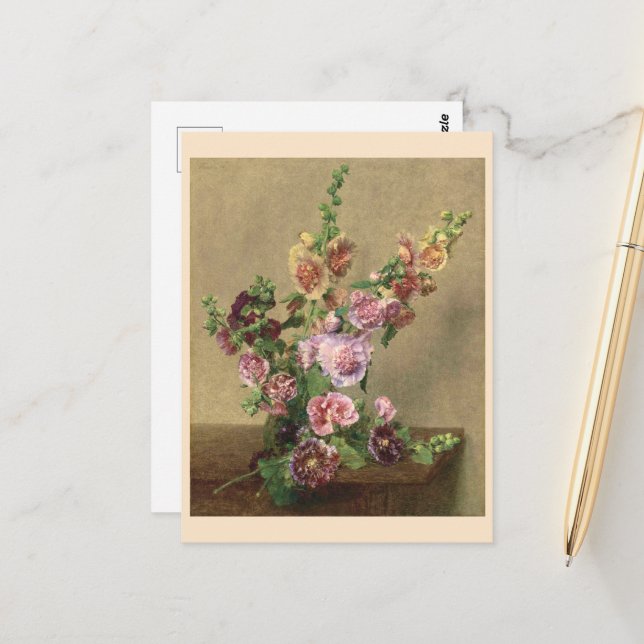 Hollyhocks Postkarte (Vorderseite/Rückseite Beispiel)