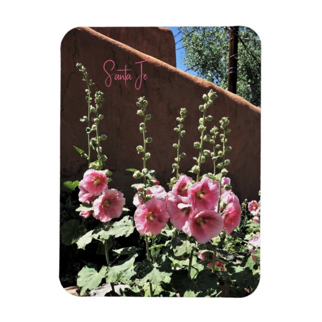 Hollyhocks und Adobe Santa Fe New Mexico Magnet (Vertikal)