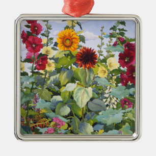Hollyhocks und Sonnenblumen 2005 Ornament Aus Metall