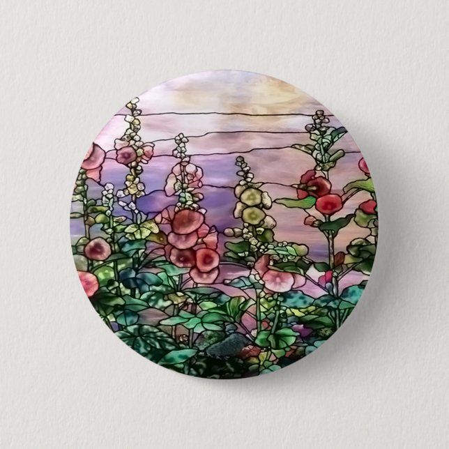 Hollyhocks Vintag Floral Tiffany Hartglas Button (Vorderseite)