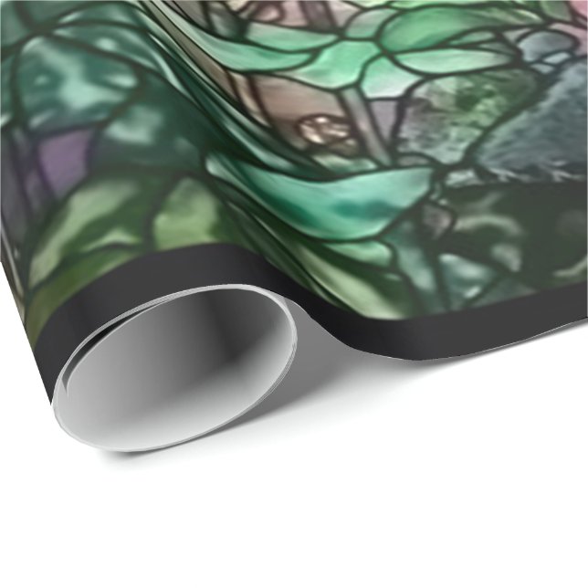 Hollyhocks Vintages BlumenTiffany beflecktes Glas Geschenkpapier (Rolleneckpunkt)