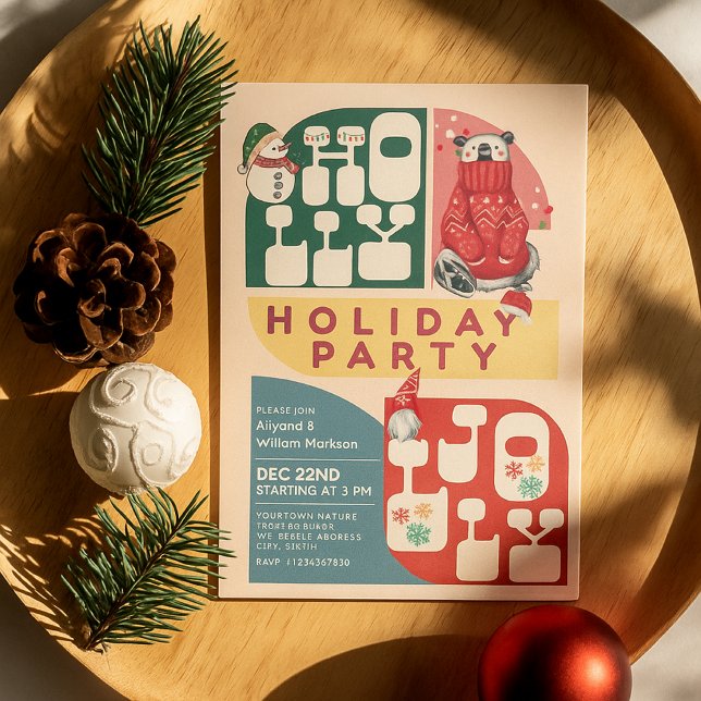 HollyJolly Retro Geometric Pattern Weihnachtsgesch Einladung (Von Creator hochgeladen)