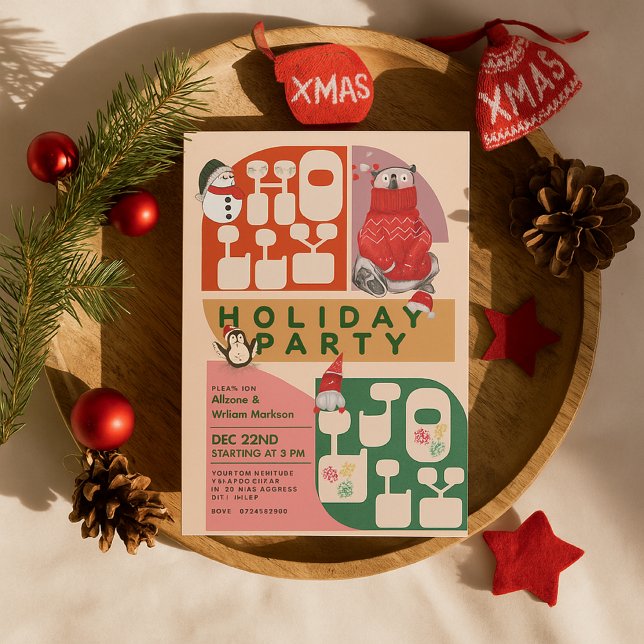 HollyJolly Retro Geometric Pattern Weihnachtsgesch Feiertagskarte (Von Creator hochgeladen)