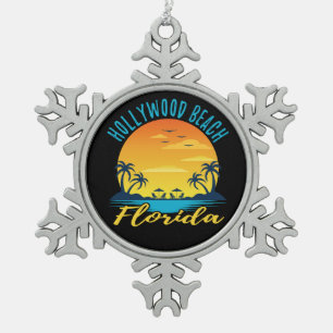 Hollywood Beach Florida Palm Trees Beach Schneeflocken Zinn-Ornament