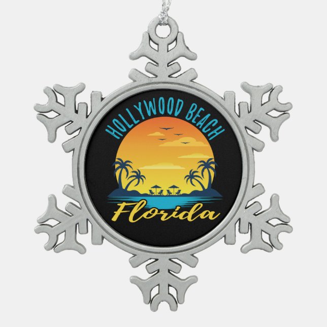 Hollywood Beach Florida Palm Trees Beach Schneeflocken Zinn-Ornament (Vorderseite)