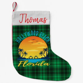 Hollywood Beach Florida Retro Sunset Green Kariert Kleiner Weihnachtsstrumpf