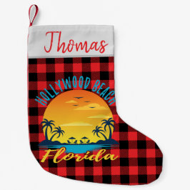 Hollywood Beach Florida Retro Sunset Red Kariert Kleiner Weihnachtsstrumpf