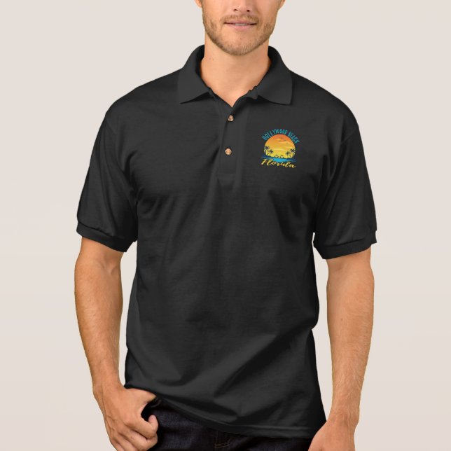 Hollywood Beach Florida Sunset Retro Urlaub Polo Shirt (Vorderseite)