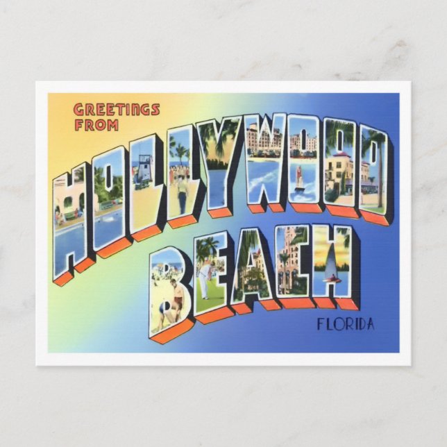 Hollywood Beach, Florida Vintag Big Letters Postkarte (Vorderseite)
