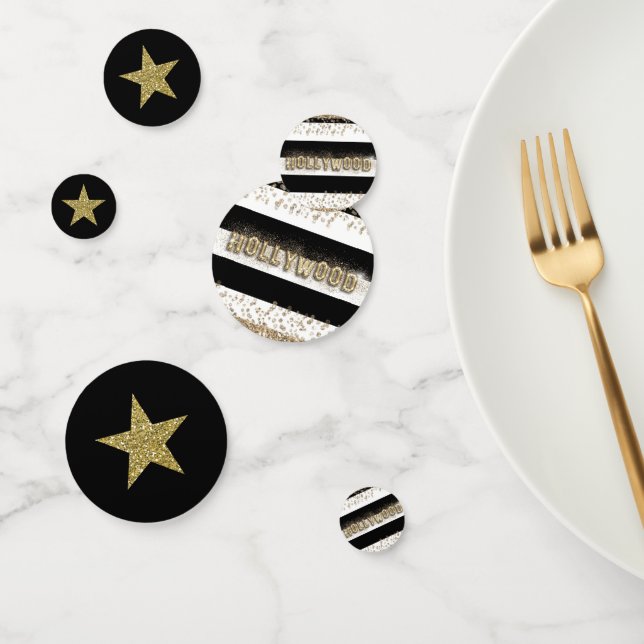 Hollywood Black & White Gold Glitzer Stars Party Konfetti (Gruppe)