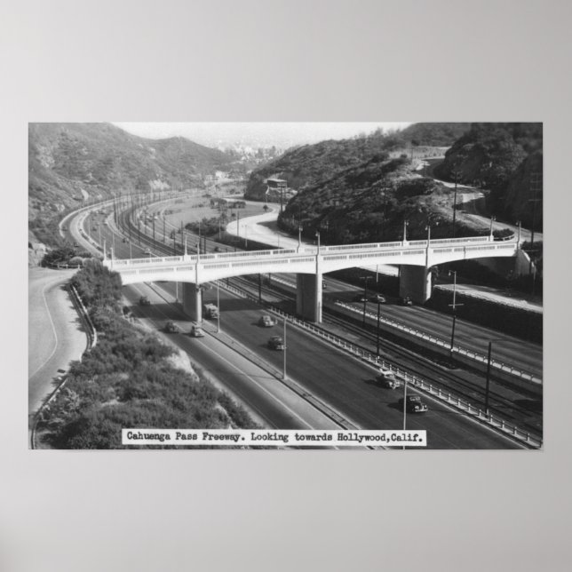 Hollywood, CA Cahuenga Pass Freeway View Poster (Vorne)