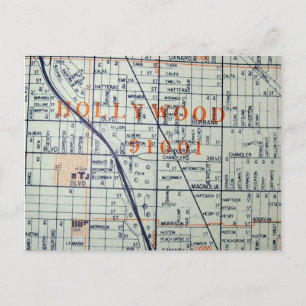 HOLLYWOOD, CA Vintag Map Postcard Postkarte