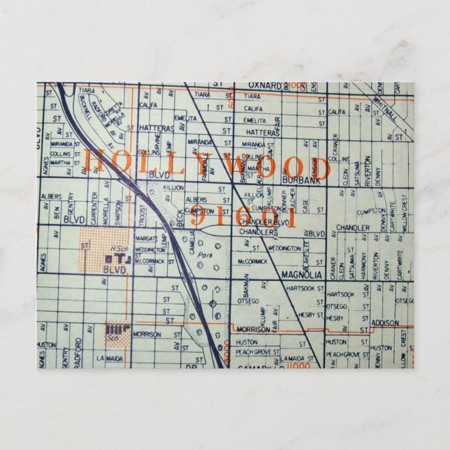 HOLLYWOOD, CA Vintag Map Postcard Postkarte (Vorderseite)
