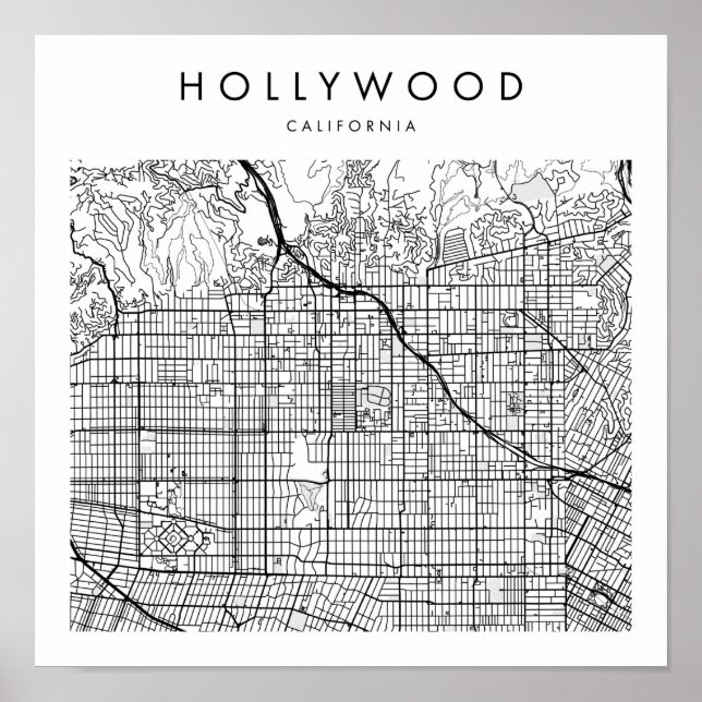 Hollywood California Minimal Modern Street Map Poster (Vorne)