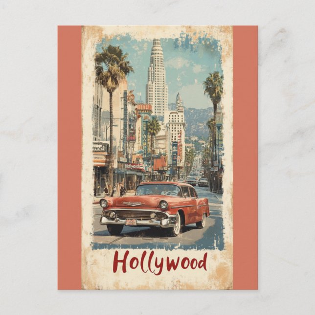 Hollywood California Vintage Car Travel Postkarte (Vorderseite)