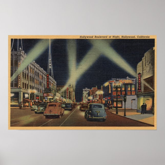 Hollywood, CANight View von Hollywood Blvd. Poster (Vorne)