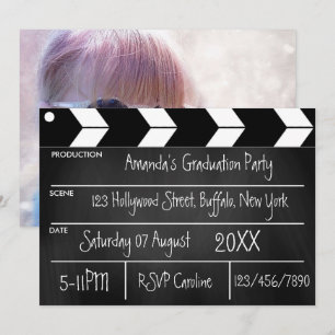 Hollywood-Film-Abschlussfeier-Schultafel-Foto Einladung