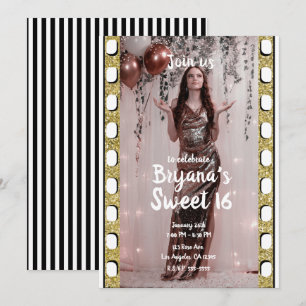 Hollywood-Film Gold Glitter-Folie Sweet 16-Party Einladung