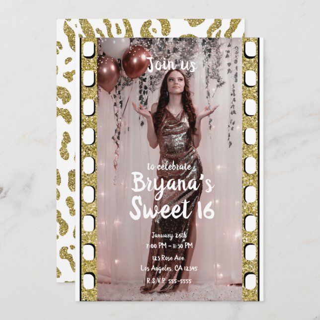 Hollywood Film White Cheetah Sweet 16 Foto Einladung (Vorne/Hinten)