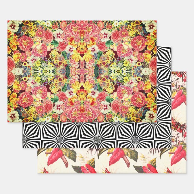 Hollywood Floral Op-Art Sampler Geschenkpapier Set (Set)
