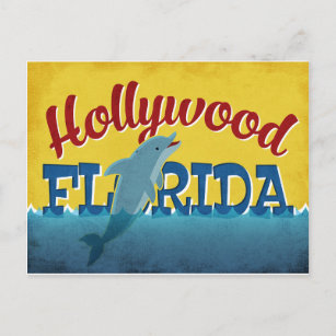 Hollywood Florida Dolphin Retro Vintage Travel Postkarte