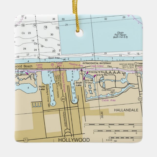 Hollywood Florida Nautical Chart Keramikornament (Vorderseite)
