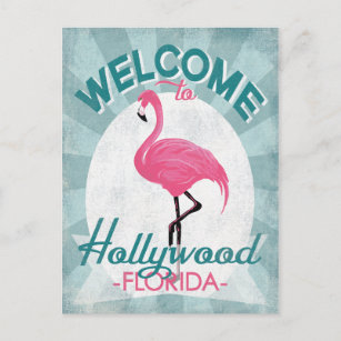 Hollywood Florida Pink Flamingo Retro Postkarte