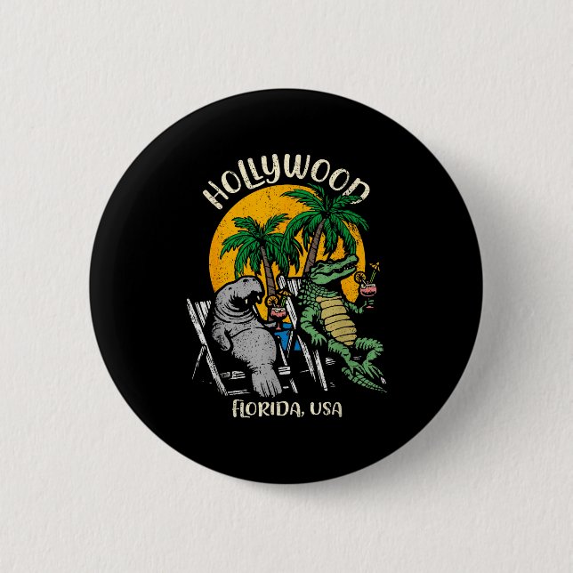 Hollywood Florida USA lustiger Manatee Alligator Button (Vorderseite)