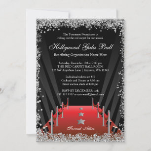 Hollywood-Galaball Roter Teppich Silber Glitter Einladung