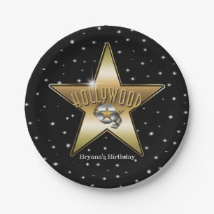 Hollywood Gold Star Black Birthday Party Pappteller