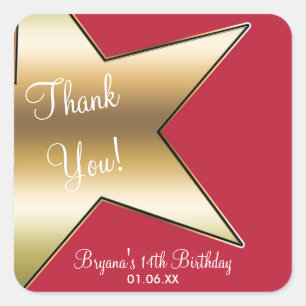 Hollywood Gold Star Red Birthday Party Stickers