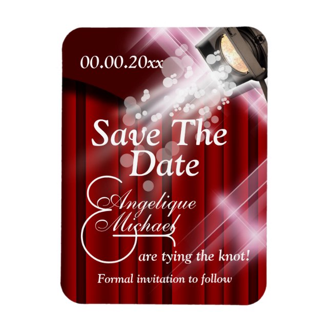 Hollywood Hochzeit "Save the Date" CUSTOM rot Magnet (Vertikal)