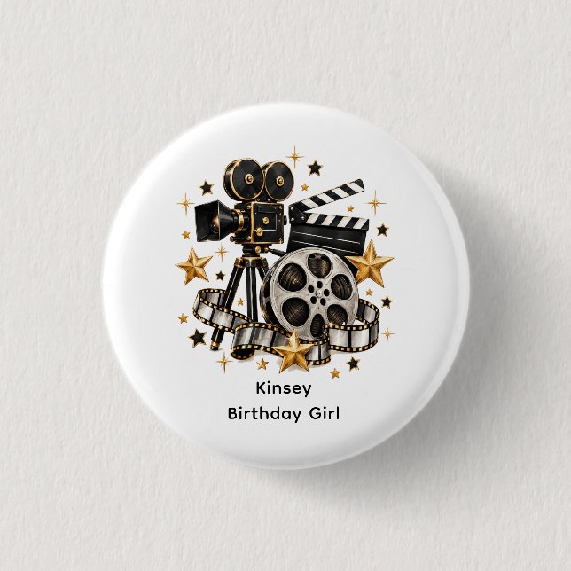 Hollywood-Kino-Abend-Geburtstagsmädchen Button (Vorderseite)