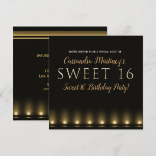 Hollywood-Lichter Gold-Typografie Sweet 16 Party Einladung