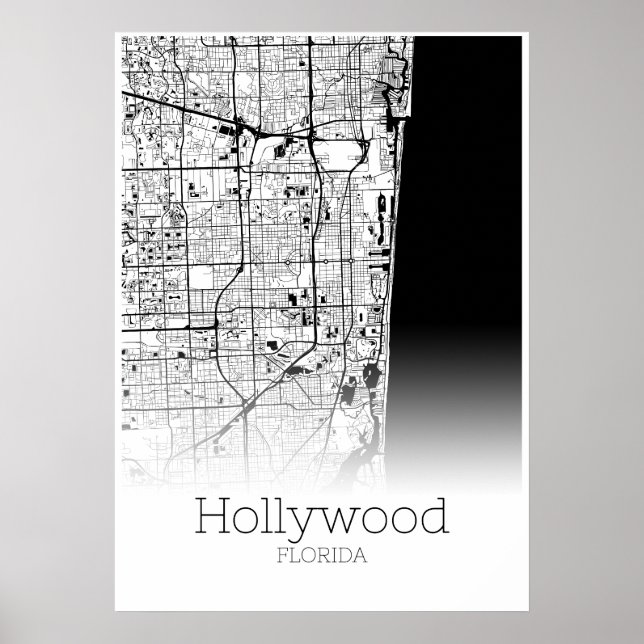 Hollywood Map - Florida - City Map Poster (Vorne)