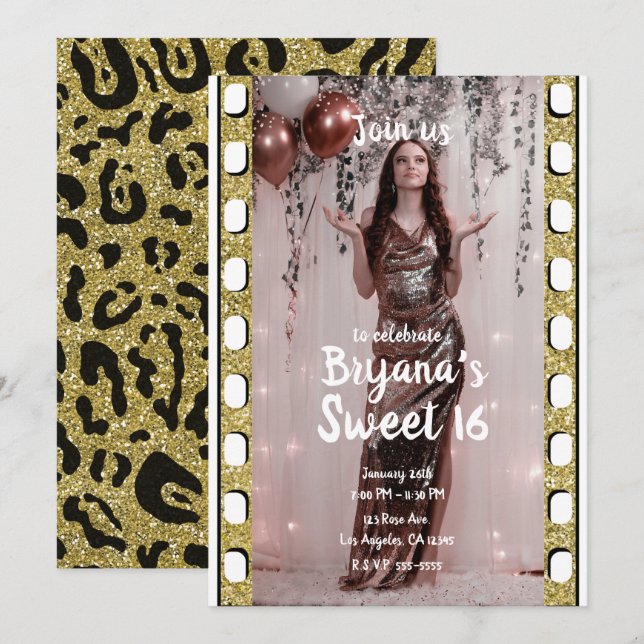 Hollywood Movie Film Cheetah Fotografy Sweet 16 Einladung (Vorne/Hinten)