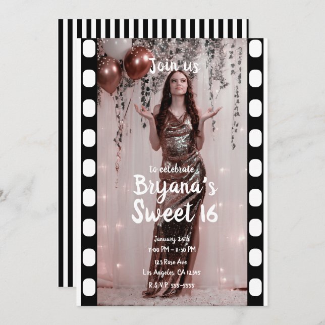 Hollywood Movie Film Fotografy Sweet 16 Einladung (Vorne/Hinten)