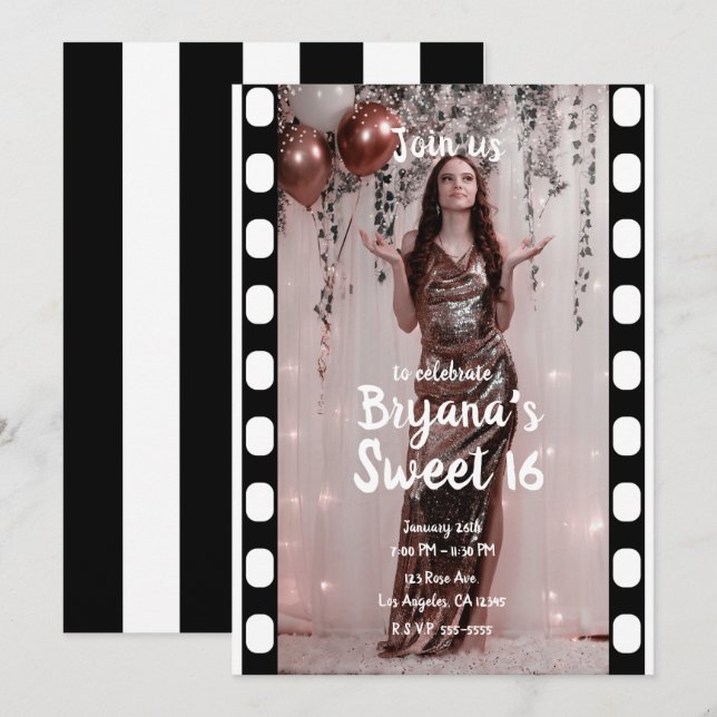 Hollywood Movie Film Fotografy Sweet 16 Einladung (Vorne/Hinten)