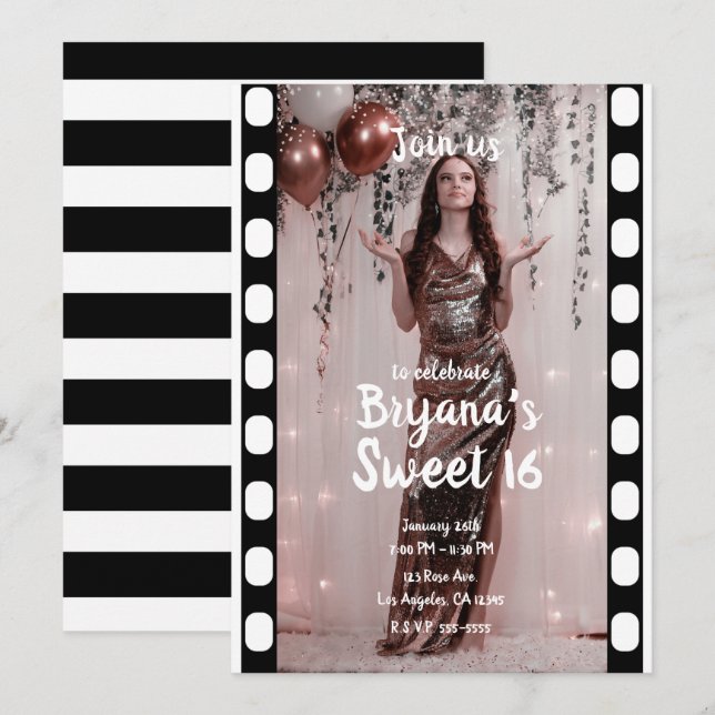 Hollywood Movie Film Kino Fotografie Sweet 16 Einladung (Vorne/Hinten)