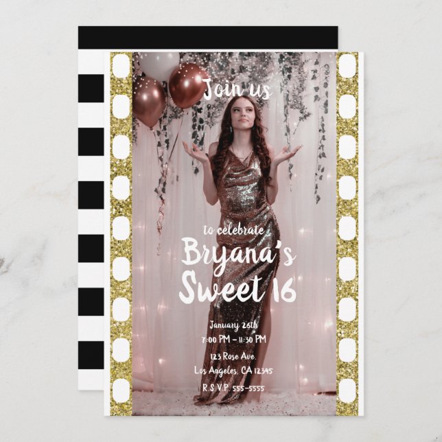 Hollywood Movie Film Kino Fotografie Sweet 16 Einladung (Vorne/Hinten)